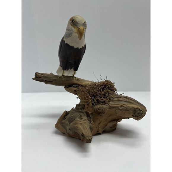 Other - Unbranded Hand Carved & Painted Bald Eagle on Driftwood Vintage
